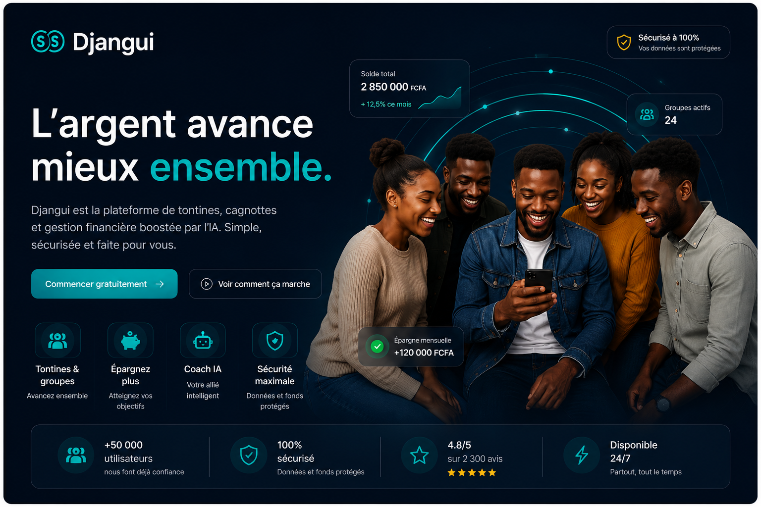Djangui — L'argent avance mieux ensemble. Tontines, cagnottes et Coach IA.
